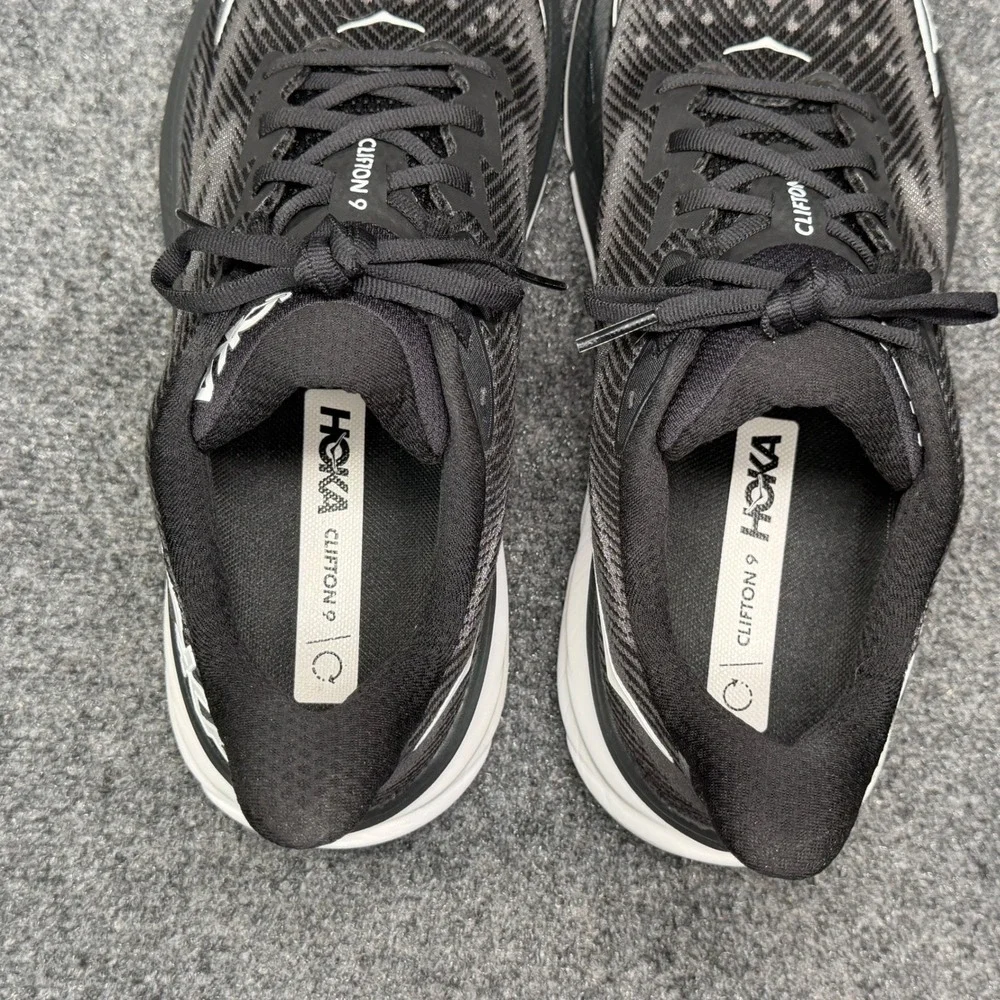 Hoka Clifton 9 Running Shoes Men's 11 Black White Athletic Run Training Sneakers